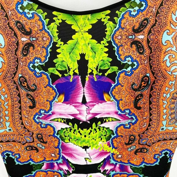 Clover Canyon Dress Orchid Trip Size Small Orange Neoprene Scuba Bodycon Sheath - Picture 4 of 7